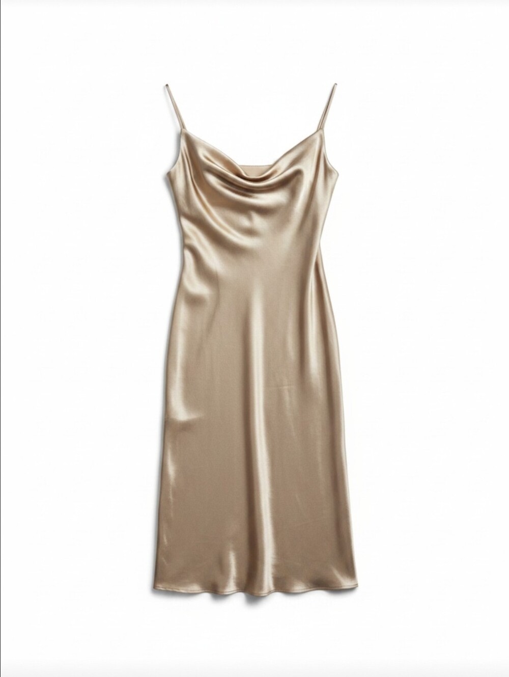 Hello Molly Champagne Satin Cowl Neck Slip Dress XS